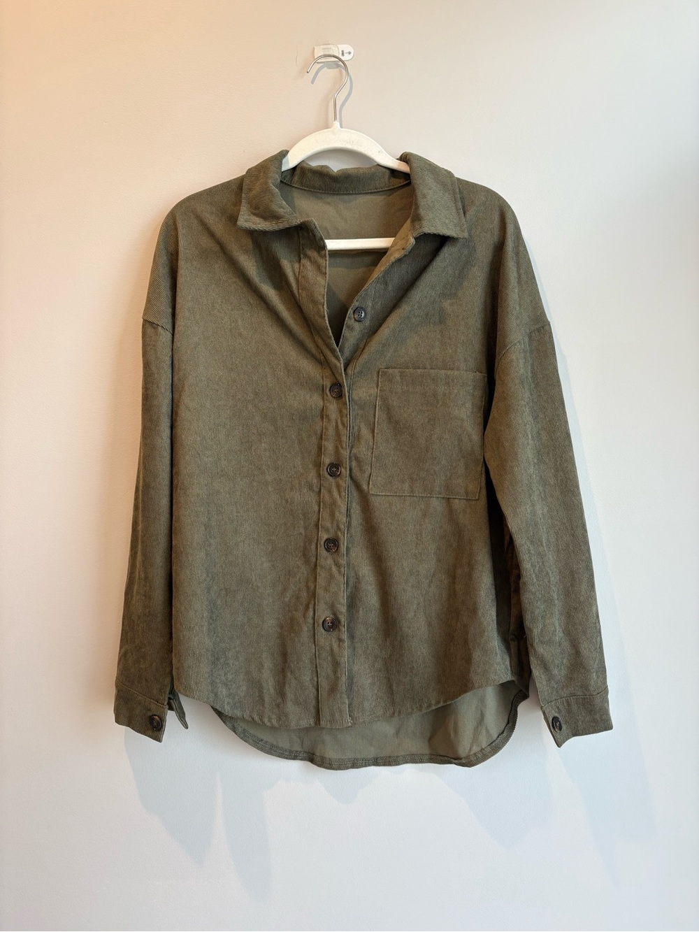 SHEIN Olive Green Casual Button-Down Flannel Shirt